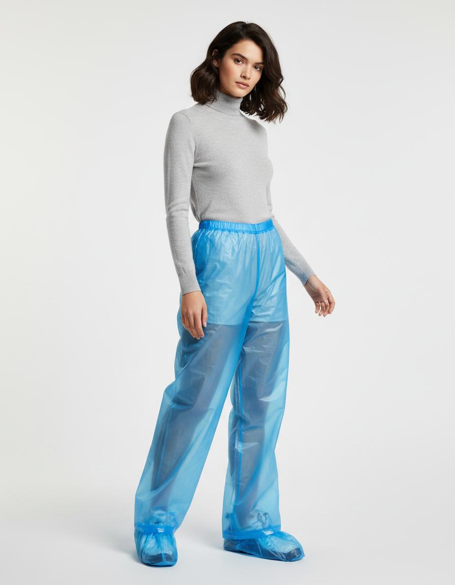 Pantalon De Pluie Transparent Bleu Imperméable Unisexe Léger - Polyester