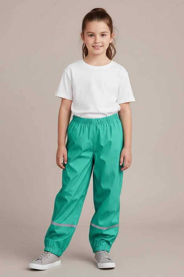 Pantalon De Pluie Vert Émeraude Imperméable Enfant Réfléchissant - Polyester