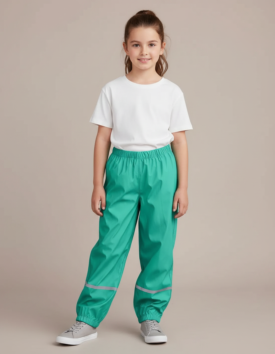 Pantalon De Pluie Vert Émeraude Imperméable Enfant Réfléchissant - Polyester