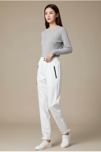 Pantalon De Pluie Blanc Imperméable Sportif Ajusté Femme - Polyester