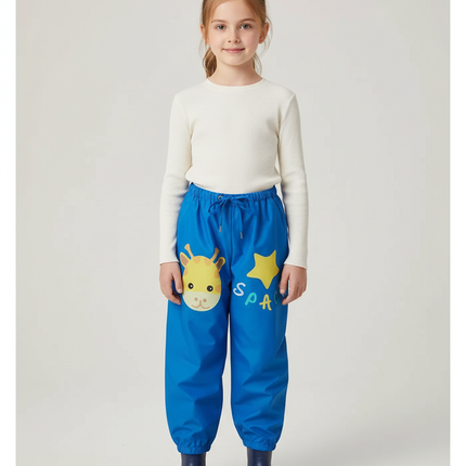 Pantalon De Pluie Bleu Imprimé Girafe Étanche Enfant - Polyester