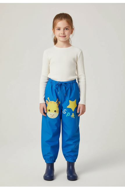 Pantalon De Pluie Bleu Imprimé Girafe Étanche Enfant - Polyester