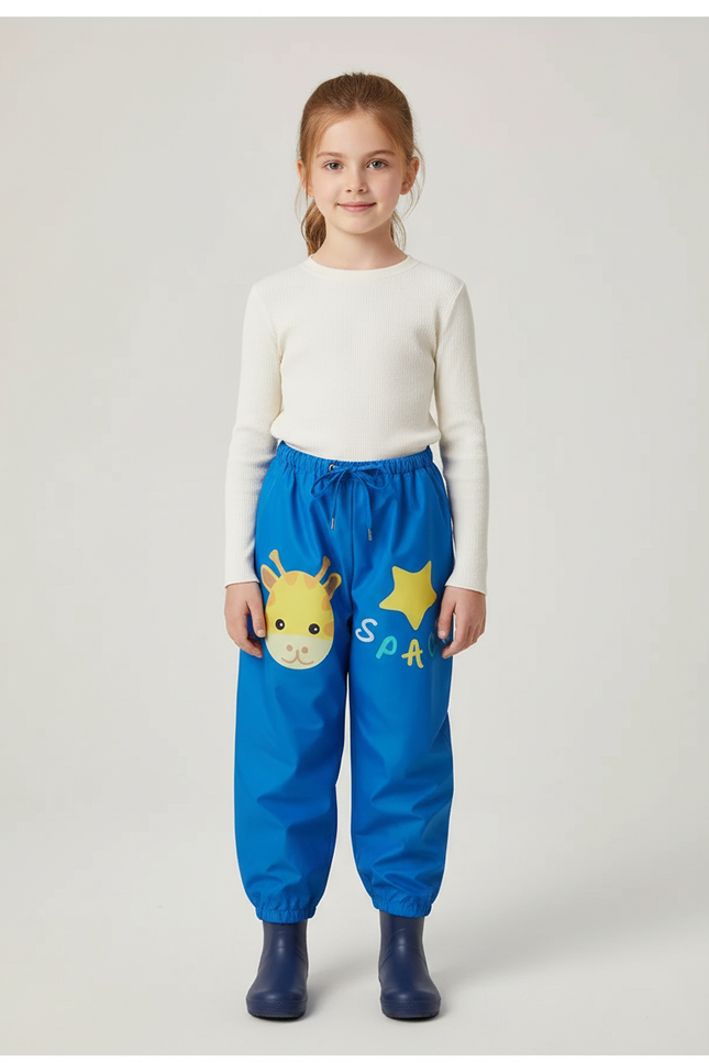 Pantalon De Pluie Bleu Imprimé Girafe Étanche Enfant - Polyester