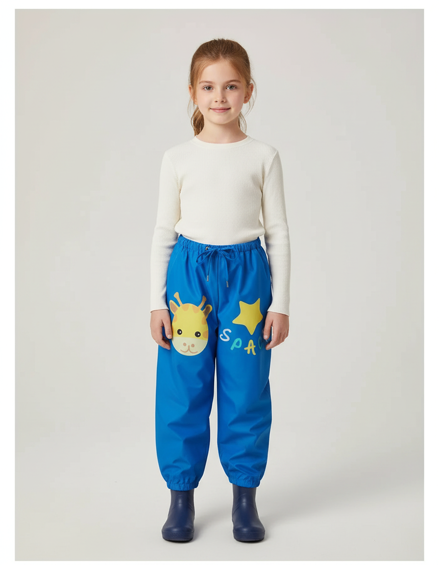 Pantalon De Pluie Bleu Imprimé Girafe Étanche Enfant - Polyester