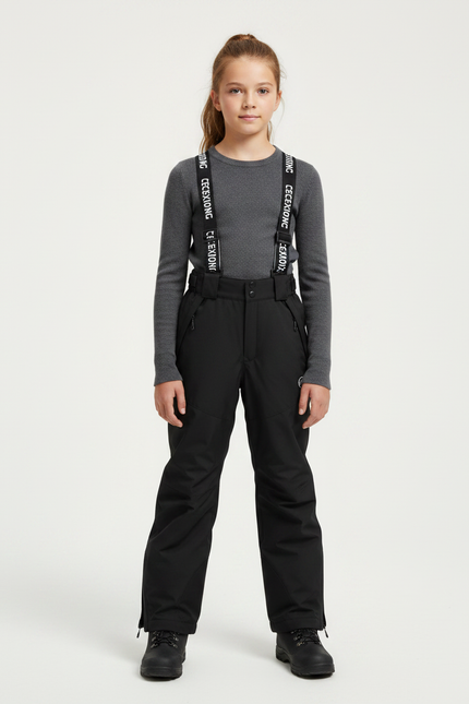 Pantalon De Pluie Noir Imperméable Enfant Ski Salopette - Polyester