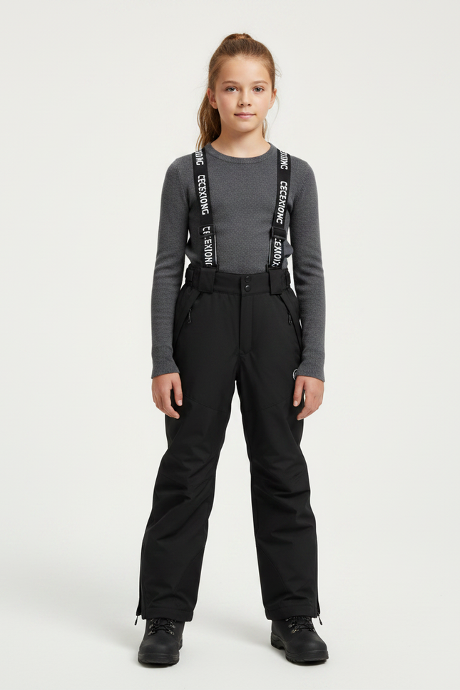 Pantalon De Pluie Noir Imperméable Enfant Ski Salopette - Polyester