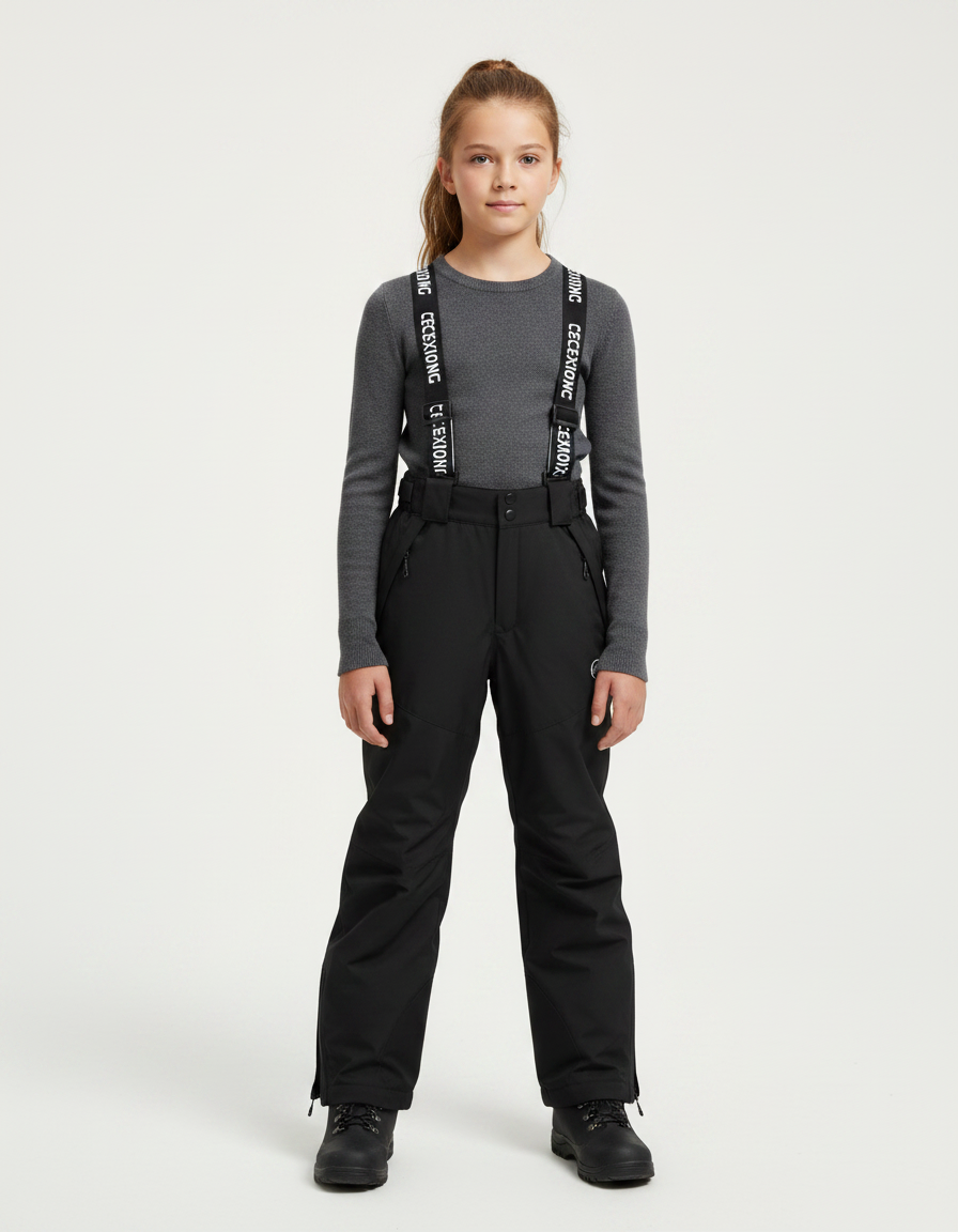 Pantalon De Pluie Noir Imperméable Enfant Ski Salopette - Polyester