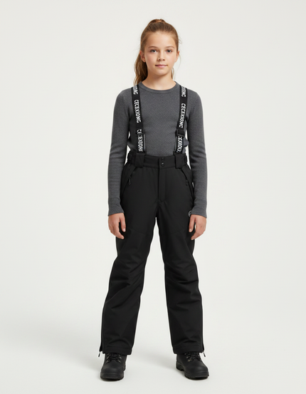 Pantalon De Pluie Noir Imperméable Enfant Ski Salopette - Polyester