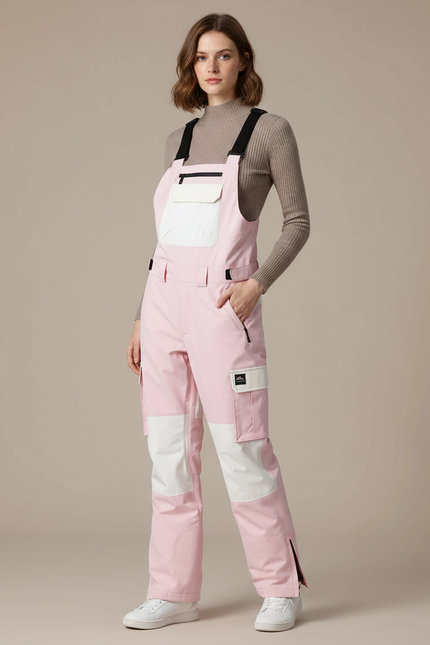 Pantalon De Pluie Rose Blanc Ample Bretelles Imperméable Femme - Polyester