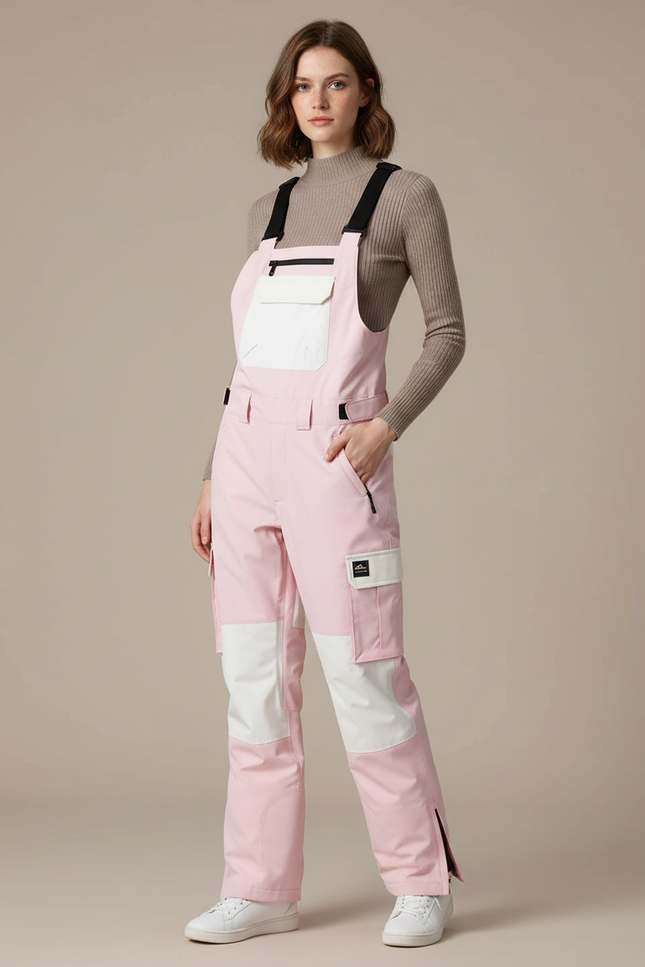 Pantalon De Pluie Rose Blanc Ample Bretelles Imperméable Femme - Polyester