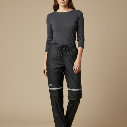 Pantalon De Pluie Noir Imperméable Réfléchissant Ample Unisexe - Polyester