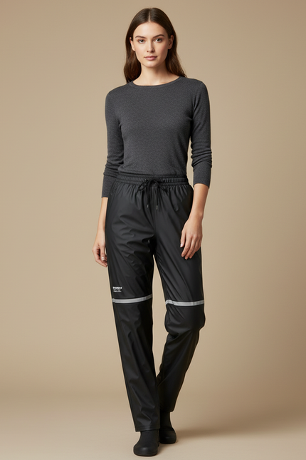 Pantalon De Pluie Noir Imperméable Réfléchissant Ample Unisexe - Polyester