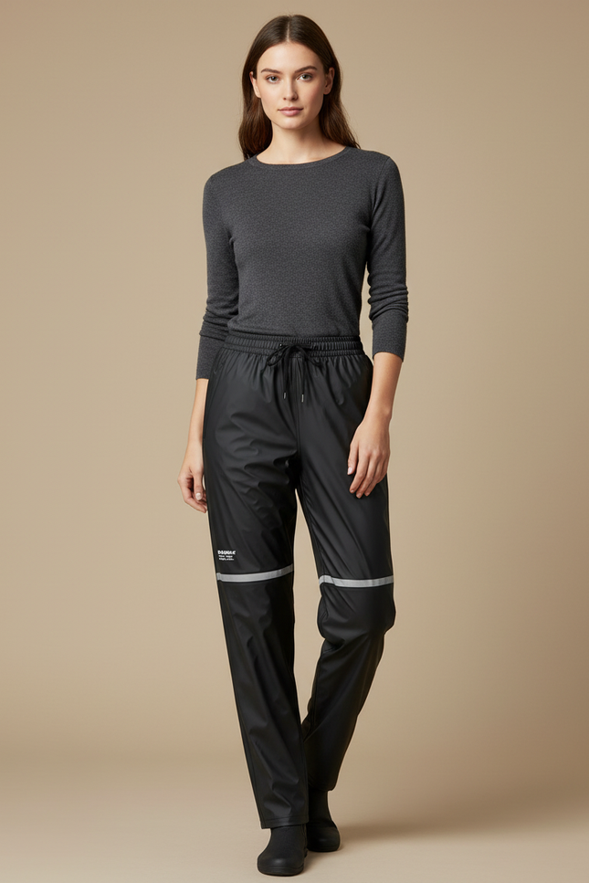 Pantalon De Pluie Noir Imperméable Réfléchissant Ample Unisexe - Polyester