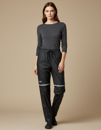 Pantalon De Pluie Noir Imperméable Réfléchissant Ample Unisexe - Polyester