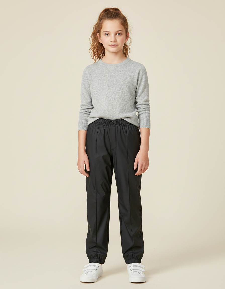 Pantalon De Pluie Noir Enfant Imperméable Jogging Élastique - Polyester
