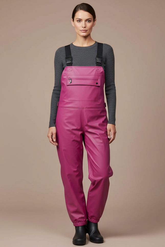 Pantalon De Pluie Fuchsia Imperméable Bretelles Femme - Rose Polyester