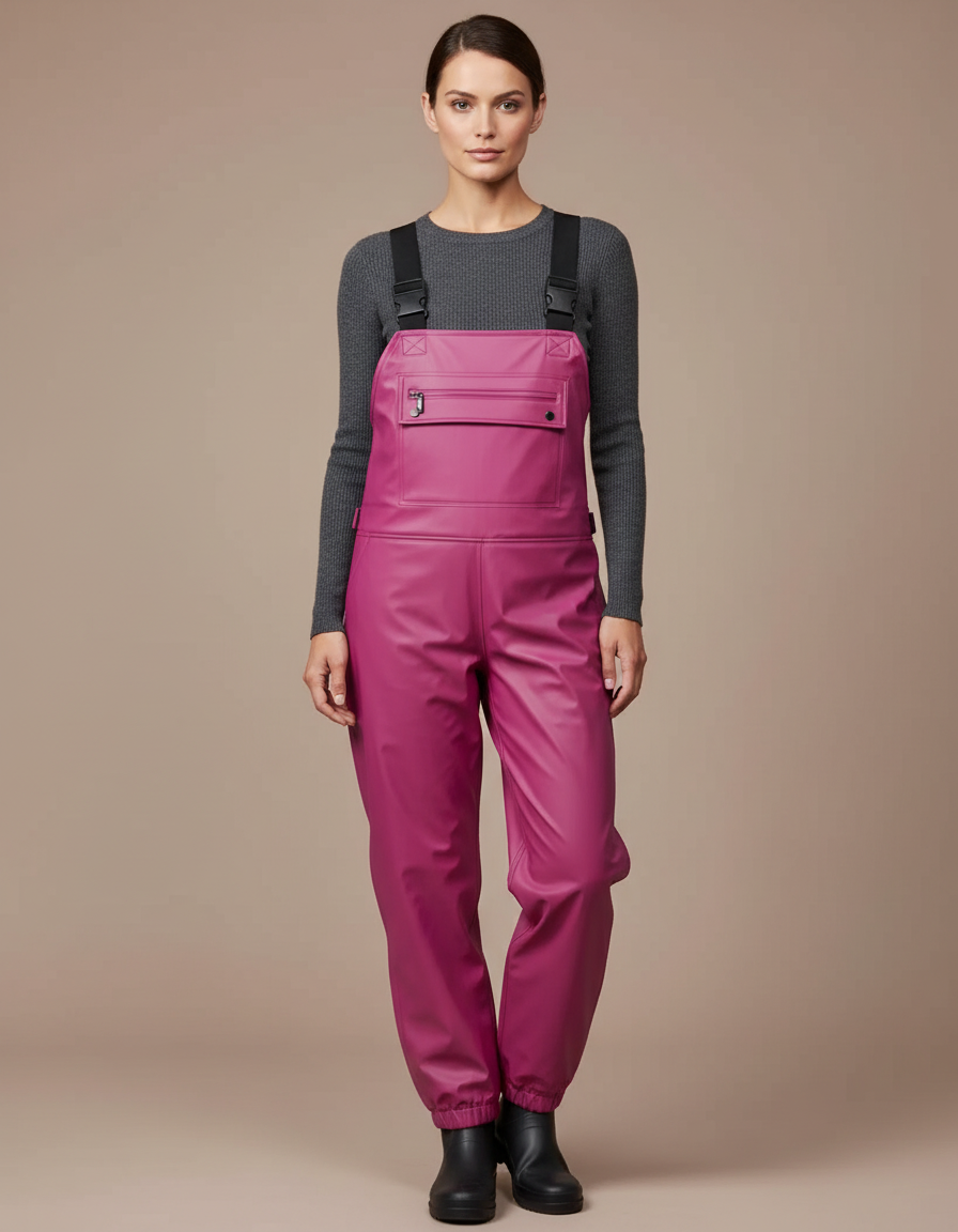 Pantalon De Pluie Fuchsia Imperméable Bretelles Femme - Rose Polyester
