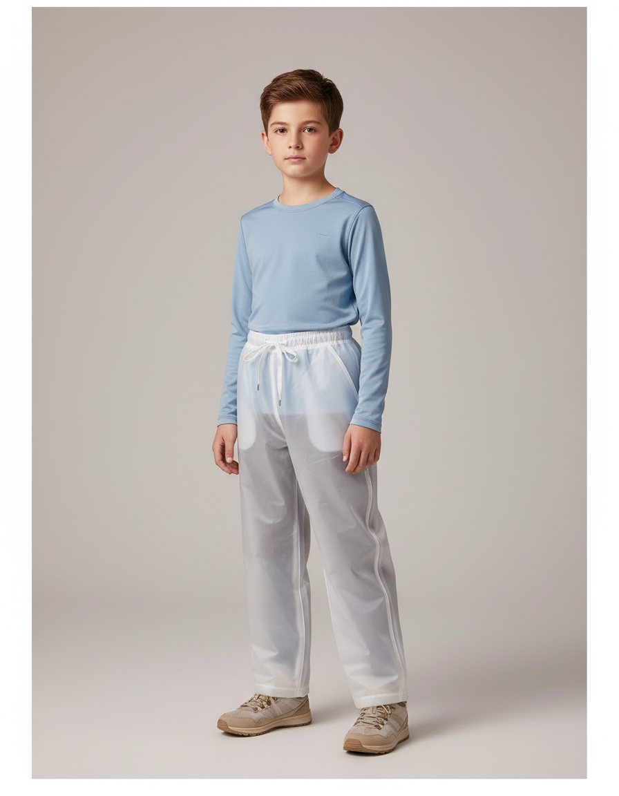 Pantalon De Pluie Transparent Léger Imperméable Enfant - Blanc Polyester