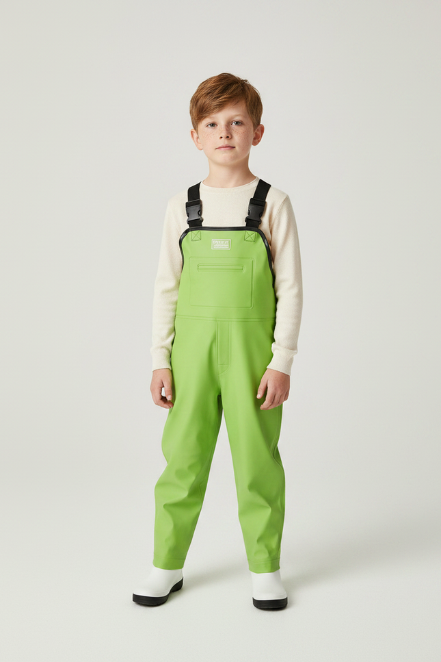 Pantalon De Pluie Vert Vif Imperméable Bretelles Enfant PVC - Polyester