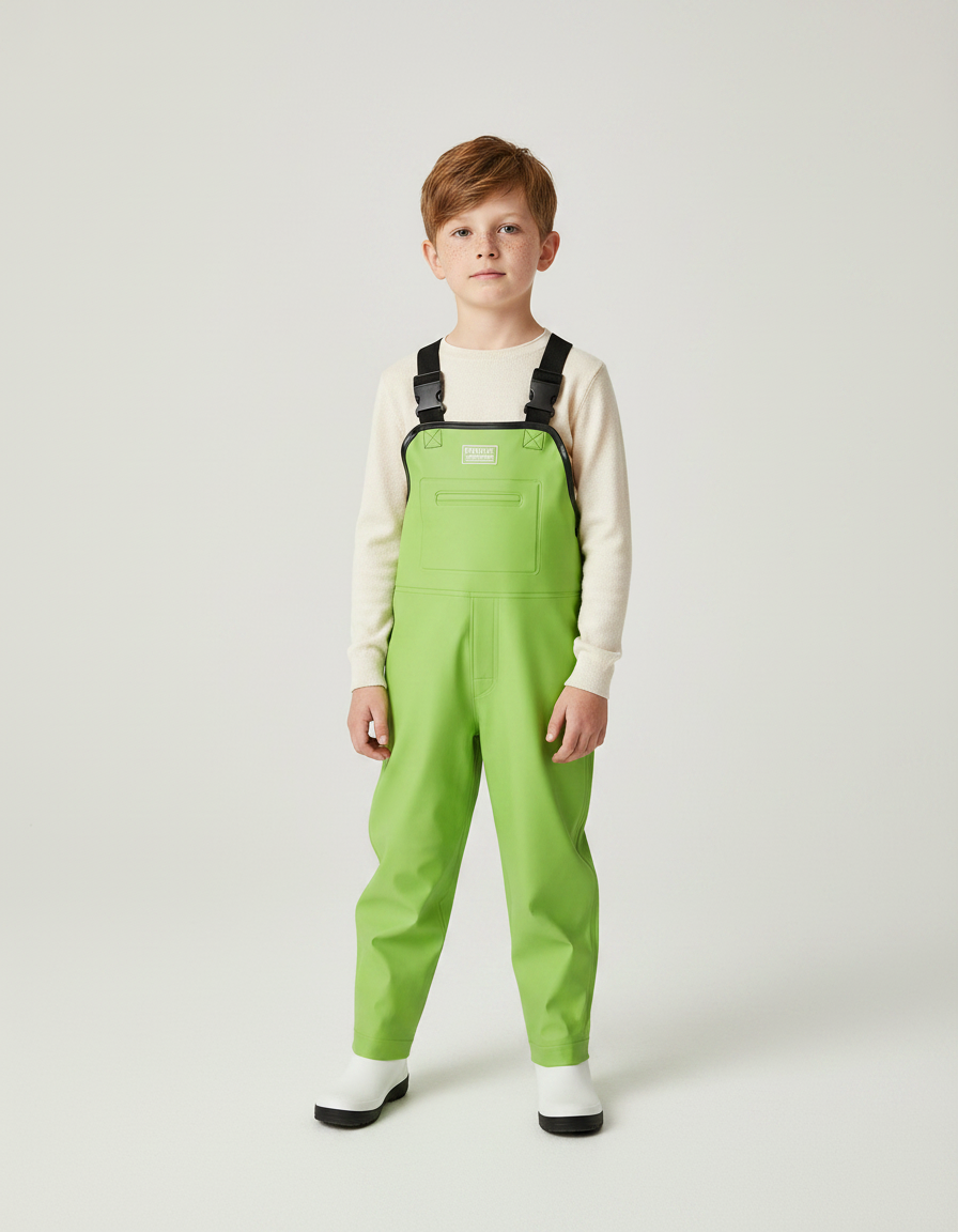 Pantalon De Pluie Vert Vif Imperméable Bretelles Enfant PVC - Polyester