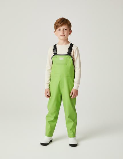 Pantalon De Pluie Vert Vif Imperméable Bretelles Enfant PVC - Polyester