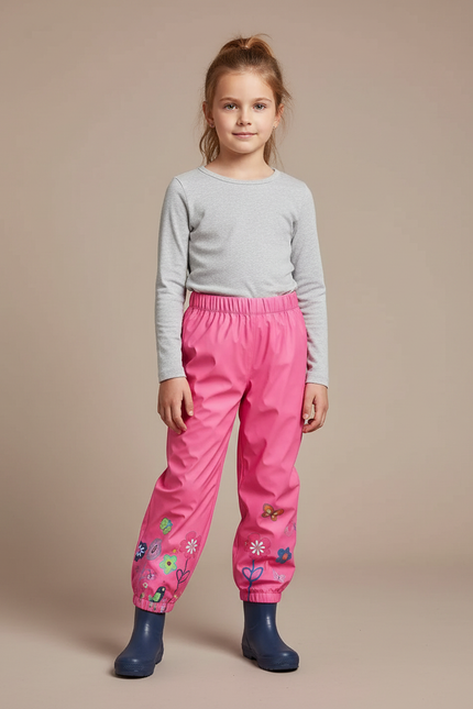 Pantalon De Pluie Rose Imperméable Motifs Floraux Fille - Polyester