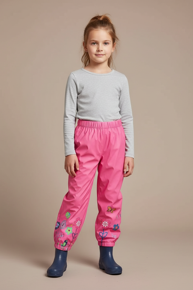 Pantalon De Pluie Rose Imperméable Motifs Floraux Fille - Polyester