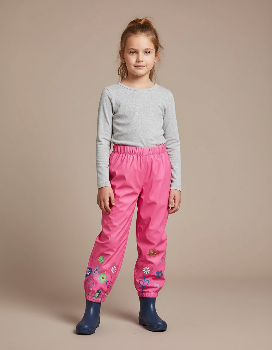 Pantalon De Pluie Rose Imperméable Motifs Floraux Fille - Polyester