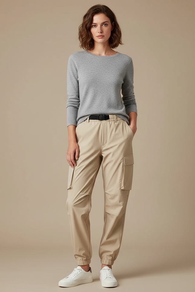 Pantalon De Pluie Beige Cargo Élastique Femme Sportif - Polyester