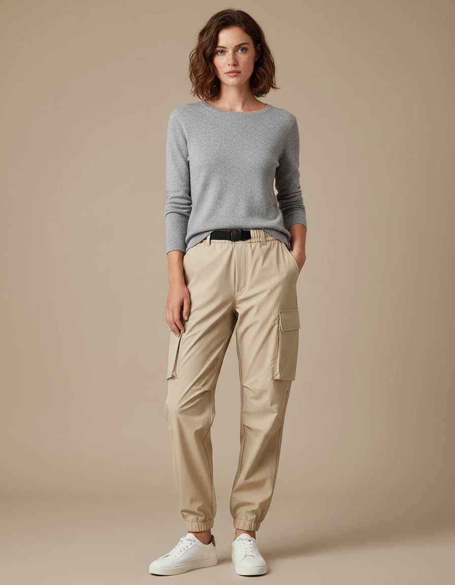 Pantalon De Pluie Beige Cargo Élastique Femme Sportif - Polyester