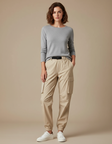 Pantalon De Pluie Beige Cargo Élastique Femme Sportif - Polyester