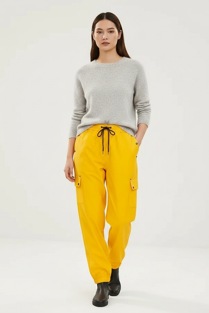 Pantalon De Pluie Jaune Cargo Ample Imperméable Femme - Polyester