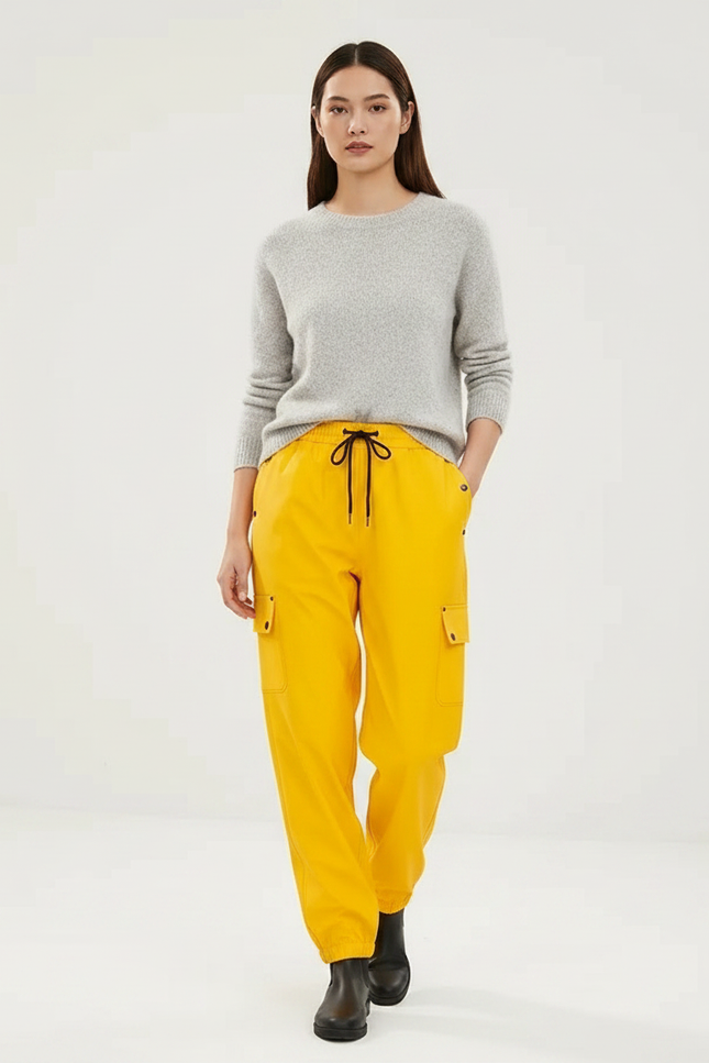 Pantalon De Pluie Jaune Cargo Ample Imperméable Femme - Polyester
