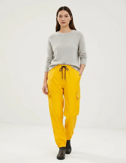 Pantalon De Pluie Jaune Cargo Ample Imperméable Femme - Polyester
