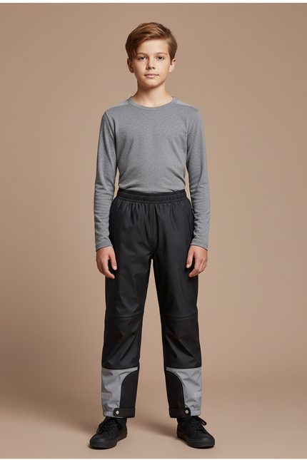 Pantalon De Pluie Noir Imperméable Réfléchissant Enfant Unisexe - Polyester
