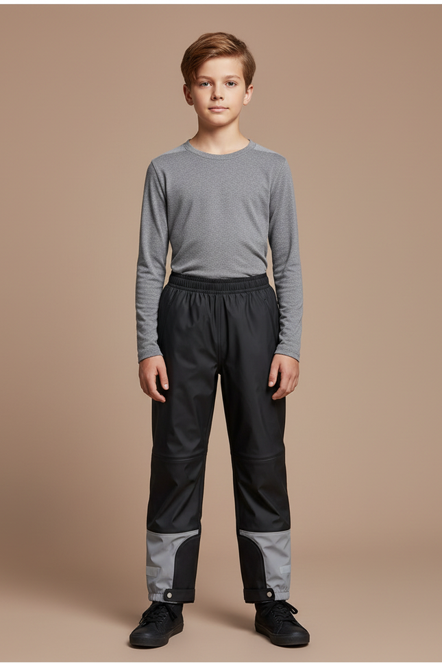 Pantalon De Pluie Noir Imperméable Réfléchissant Enfant Unisexe - Polyester