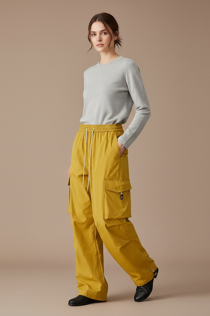 Pantalon De Pluie Jaune Cargo Ample Femme - Polyester