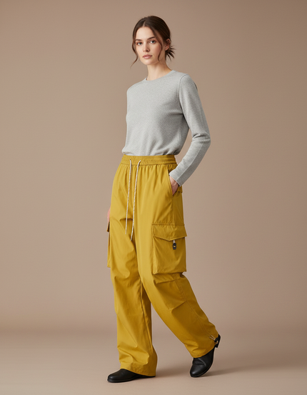 Pantalon De Pluie Jaune Cargo Ample Femme - Polyester