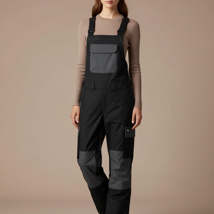 Pantalon De Pluie Noir Bretelles Imperméable Unisexe Ski - Polyester