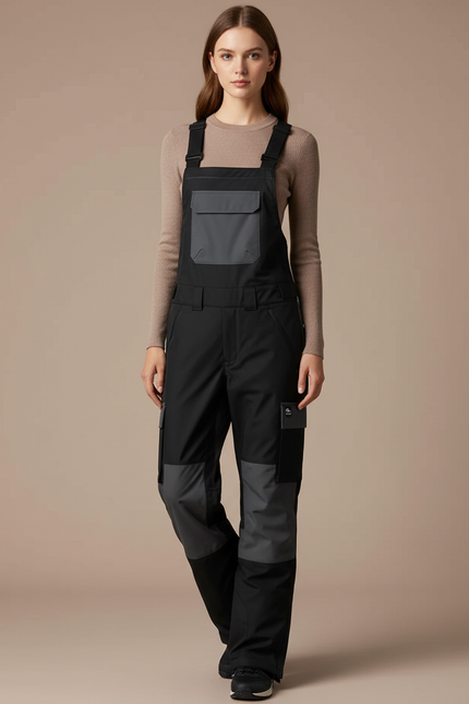 Pantalon De Pluie Noir Bretelles Imperméable Unisexe Ski - Polyester