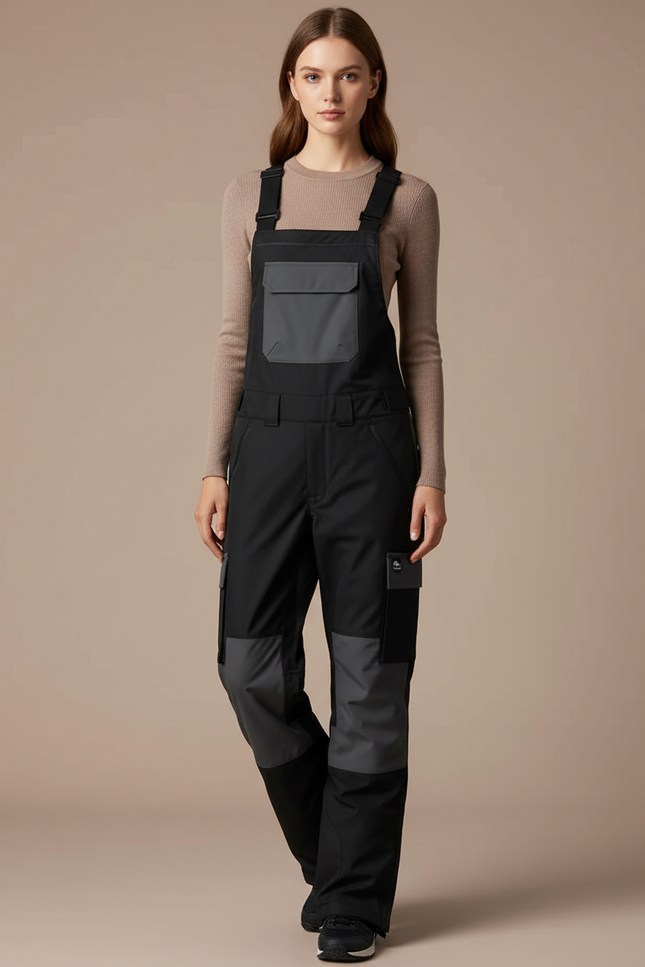 Pantalon De Pluie Noir Bretelles Imperméable Unisexe Ski - Polyester