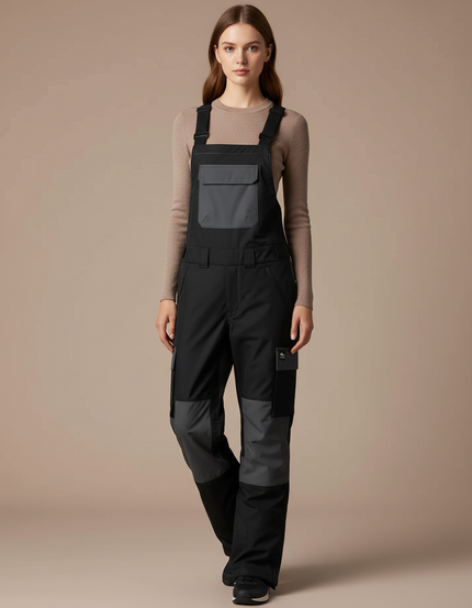 Pantalon De Pluie Noir Bretelles Imperméable Unisexe Ski - Polyester