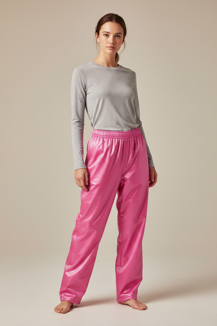 Pantalon De Pluie Rose Brillant Ample Imperméable Femme - Polyester