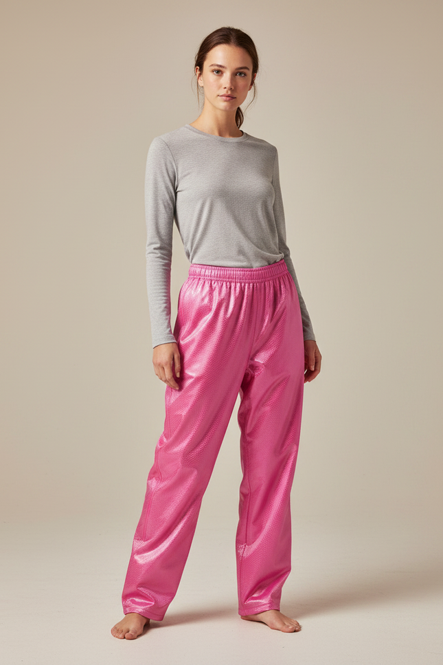 Pantalon De Pluie Rose Brillant Ample Imperméable Femme - Polyester