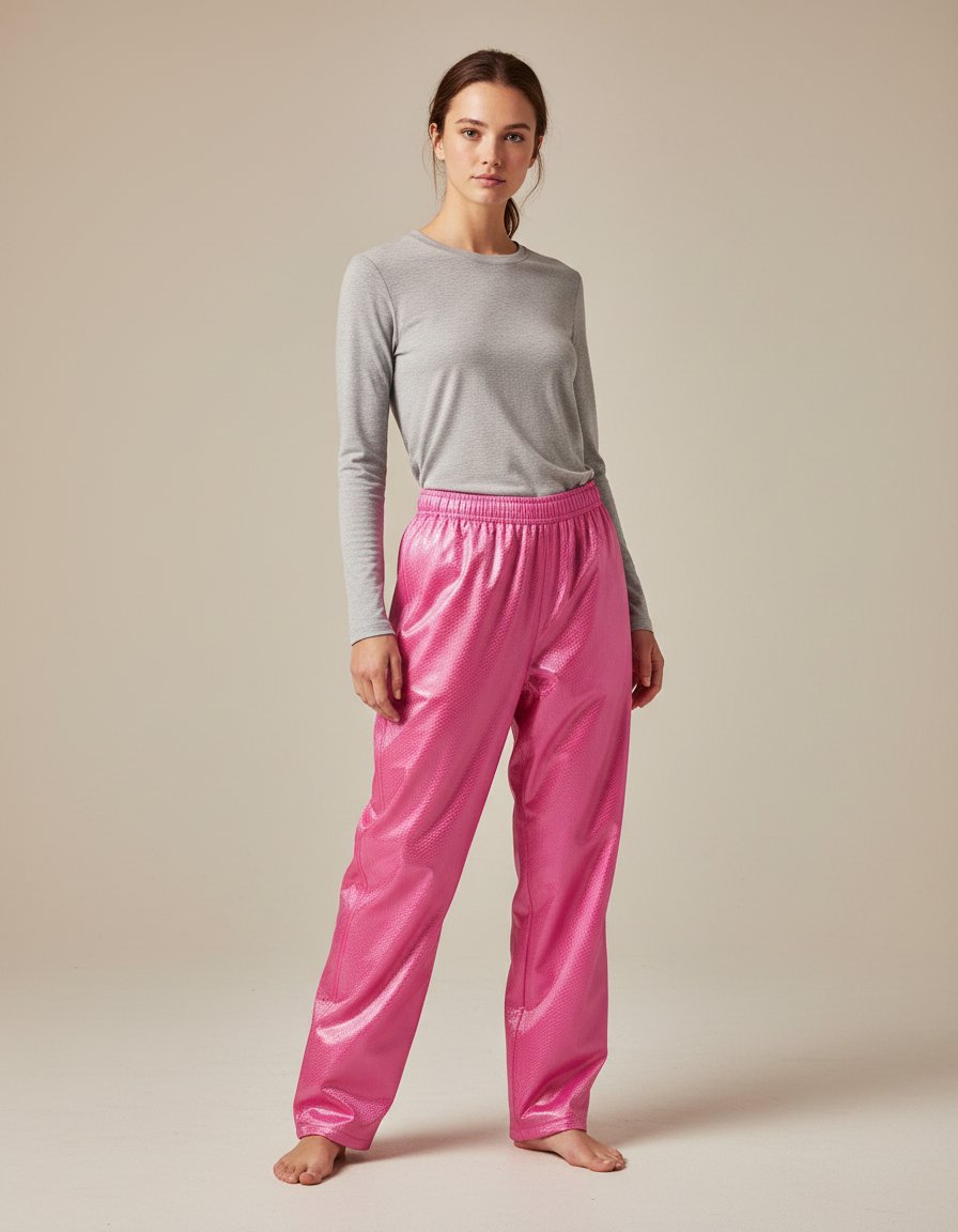 Pantalon De Pluie Rose Brillant Ample Imperméable Femme - Polyester
