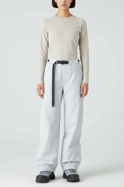 Pantalon De Pluie Gris Clair Ample Ceinturé Imperméable - Polyester