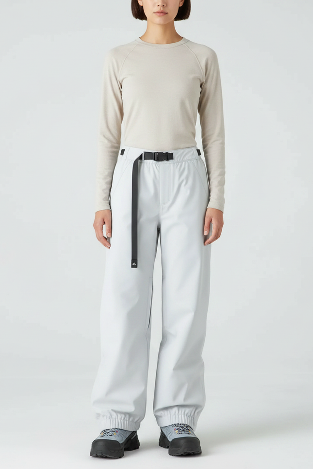 Pantalon De Pluie Gris Clair Ample Ceinturé Imperméable - Polyester