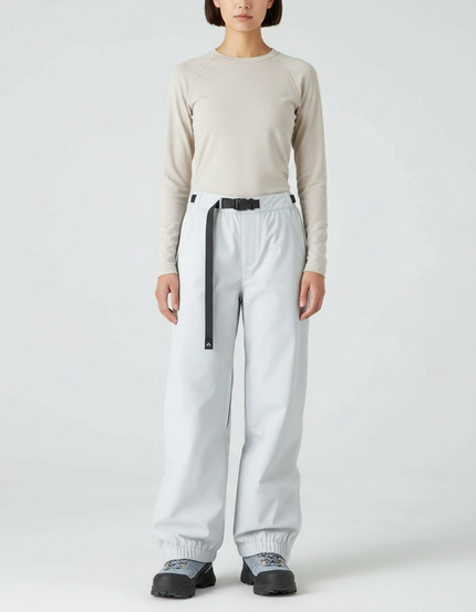 Pantalon De Pluie Gris Clair Ample Ceinturé Imperméable - Polyester