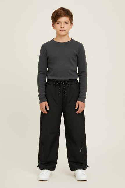 Pantalon De Pluie Noir Ample Imperméable Zippé Enfant - Polyester