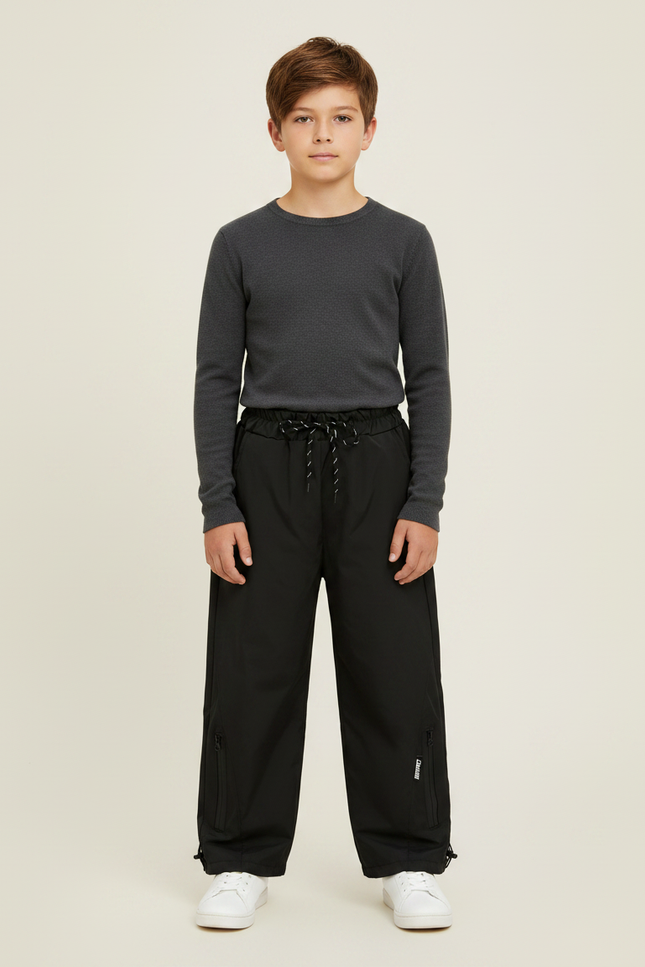Pantalon De Pluie Noir Ample Imperméable Zippé Enfant - Polyester